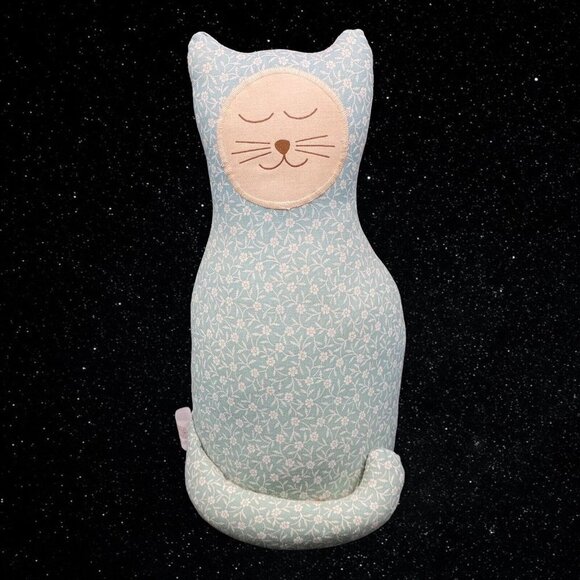 Large Stuffed Cloth Pillow Sitting Down Cat Teal 13”T 6”W - Picture 1 of 5